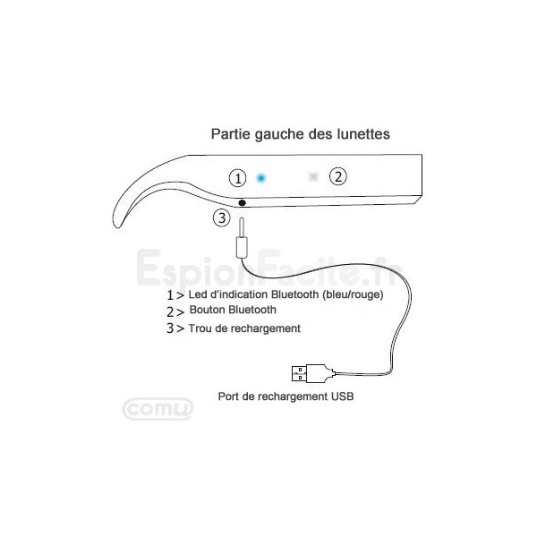 Agente007 Kit d'espionnage avec oreillette/paire de lunettes inductives  Bluetooth avec microphone pour examen