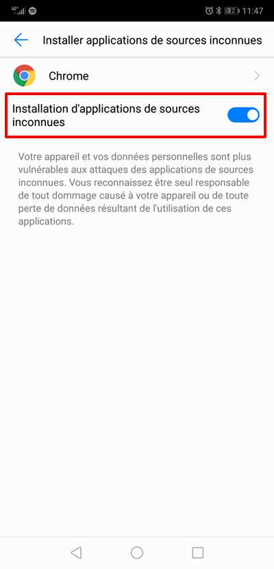 Chrome autorisé à installer des applis de sources inconnes