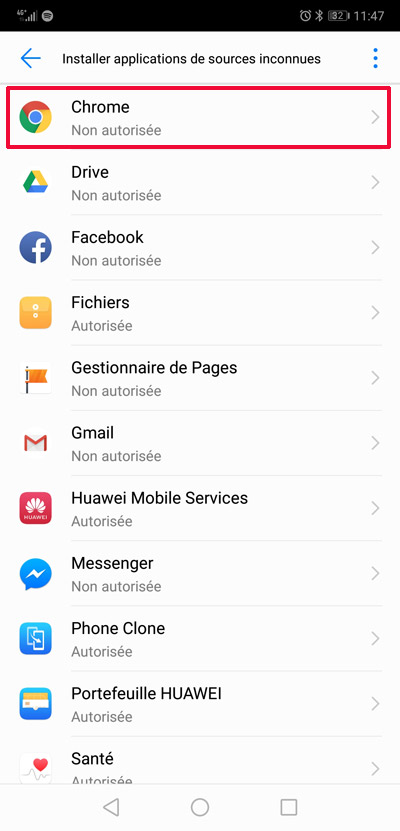 Autorisations installation applications de sources inconnues