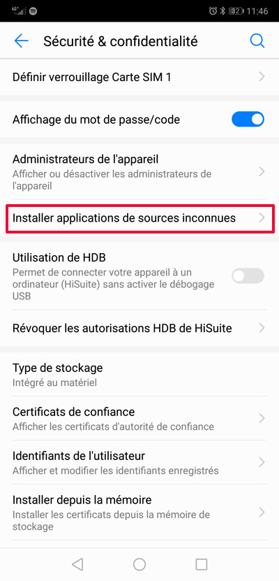 Installer applications de sources incoonues