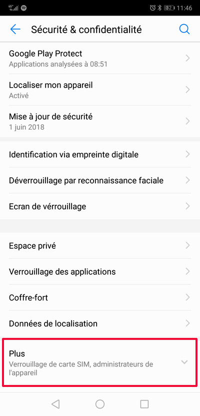 Dépliez le menu Plus dans Sécurité & Confidentialité